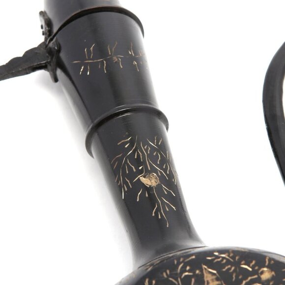 Vintage Brass Etched Aftaba Coffee Tea Pot and Vase Engraved Gold Black India - Picture 6 of 15